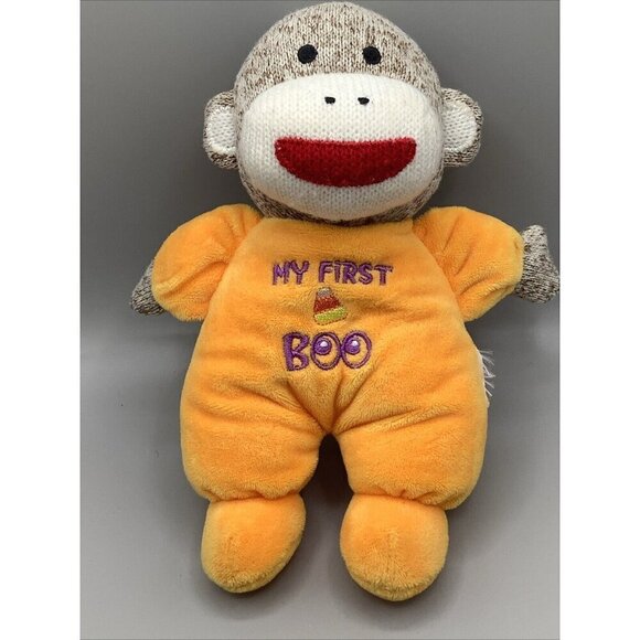 Baby Starters My First Boo Halloween Sock Monkey Plush Rattle Toy Infant 9” inch - Picture 1 of 10